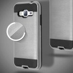 Wholesale Samsung Galaxy J7 (2015) Iron Shield Hybrid Case (Silver)